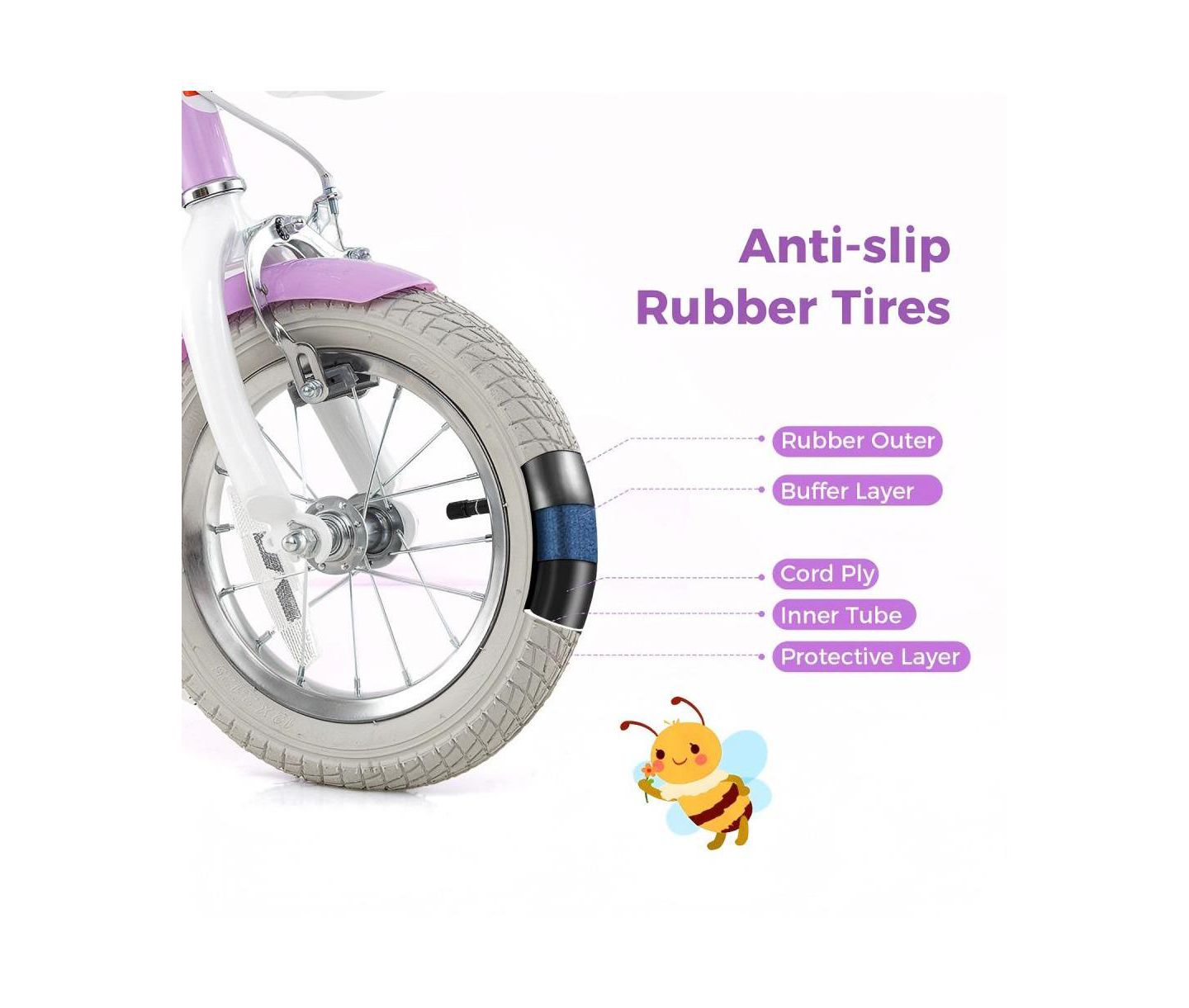 Детская игрушка HONGGE 12-Inch Bike with Doll Seat, Ages 3-8, цвет: Фиолетовый — фото 10