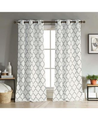 Extra Long Fallon 2 Piece Sheer Lattice Design Grommet Top Window Curtain Panels - 112 in. Long