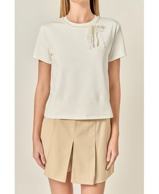 Women's Pearl Bow Detailed T Shirt