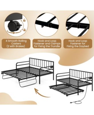 Adjustable Metal Daybed with Charging Station and LED Light