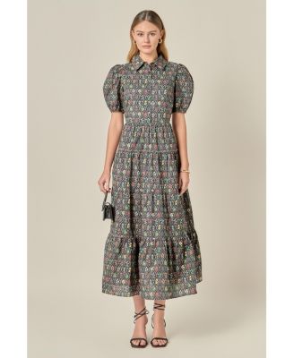 Women's Print Button Up Maxi Dress