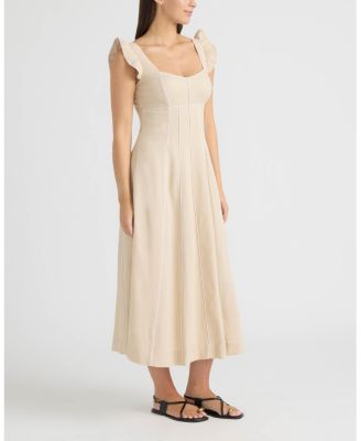 Women's Linen Dress with Contrast Pipping