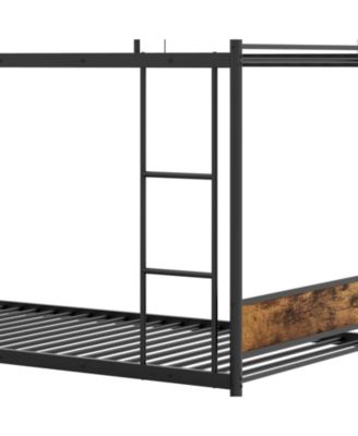 Twin Over Twin Metal Bunk Bed with Trundle, Ladder & Full Length Guardrails