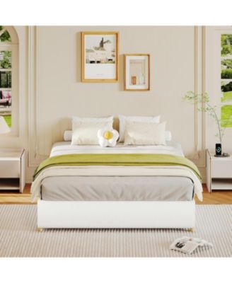 Cloud Bed Frame, Corduroy Low Bed Frame Without Headboard, Thick Fabric Upholstered Platform Bed, Solid Wood Legs, No Box Spring Needed