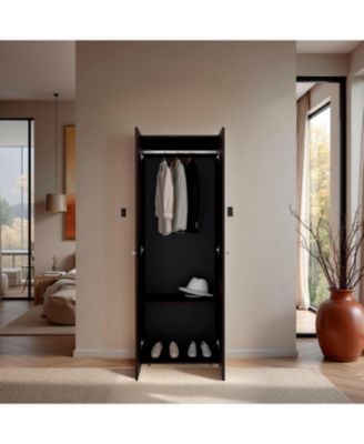 Home 2 Doors Closet System Armoire with Hanging Rod and Storage Shelf Modern Organizer for Bedroom.