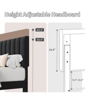 Bed Frame with Adjustable Height Vertical Channel Tufted Headboard, Upholstered Platform Bed Frame with Sturdy Wooden Slats Support