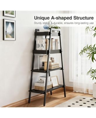 Ladder Shelf 4 Tier Wood Metal Frame Bookshelf Display Plant Stand Storage