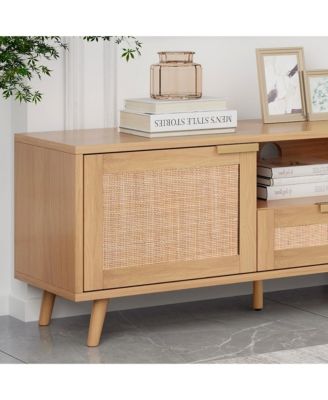 Farmhouse Storage Cabinet With Rattan TV Stand
