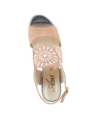 Women's Embroidery Pumps and Heels - Geometric Design, Adjustable Ankle Strap, Transparent Cylindrical Heel