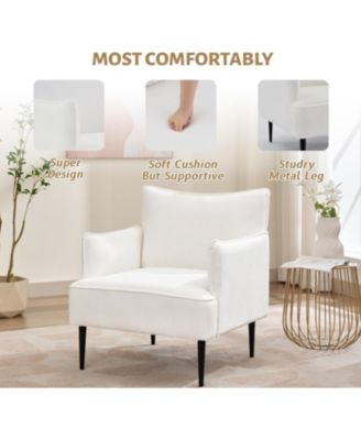 Modern Accent Chair - Mid-Century Linen Fabric Living Room Armchair Single Sofa Upholstered Comfy Reading Chair Accent Chair