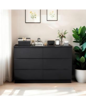 6 Drawer Dresser for Bedroom, Wood Storage Cabinet with Concealed Handles and Deep Drawers, Modern Chest of Drawers for Living Room