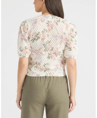 Women's Printed Flutter Sleeve Pointelle Sweater