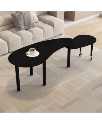 Rotatable Coffee Table, Nesting Coffee Tables with Swivel Function, Modern Wood Oval Center Table for Living Room