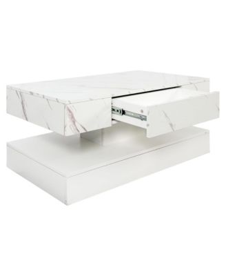 LED Coffee Table, Modern Living Room Table, 2-Tier Center Table with Storage Drawer for Home Office, Waiting Area, Reception Room