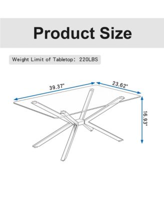 Rectangular Clear Tempered Glass Coffee Table with Adjustable Feet and Metal Legs for Living Room