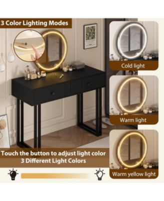 Modern Vanity Desk with LED Mirror & Lights - 2-Drawer Makeup Vanity for Bedroom