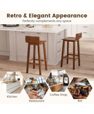 Set of 2 Wooden Bar Stools 29 Inch with Back and Seat