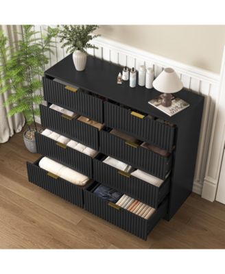 Modern 8 Drawer Dresser 47.2-Inch-Wide Wood with Gold Handles for Bedroom Living Room