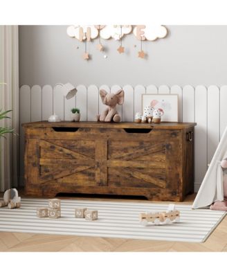 39.4" Wooden Toy Chest and Storage Bench with Safety Hinge