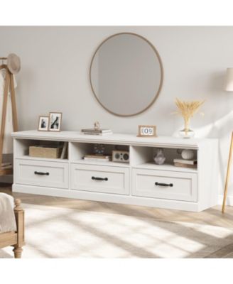 TV Stand for in TV, Entertainment Center with Storage Drawer, Mid-Century Modern TV Console with Open Shelves