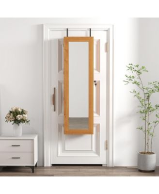 Solid Wood Jewelry Armoire Organizer Cabinet with Full Length Mirror Wall Mounted Lockable with LED Light