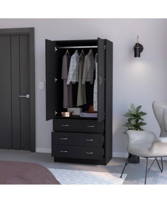 Ramey Armoire Bedroom Storage Organizer with Hanging Rod Three Drawers and Stylish Hardware