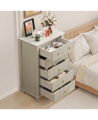 Minimalist 6 Drawer Dresser Cream Finish Sturdy Construction for Bedroom Living Room Storage
