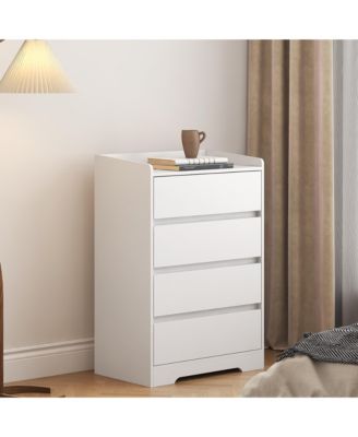 4 Drawer Dresser White 100 Waterproof Modern Wooden Cabinet Sturdy Frame for Bedroom Living Room Office