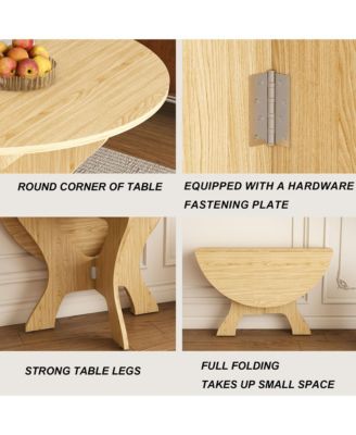 Folding Dining Table, Round MDF Drop Leaf Table for 2–4 People, for Kitchen, Balcony, or Small Apartments