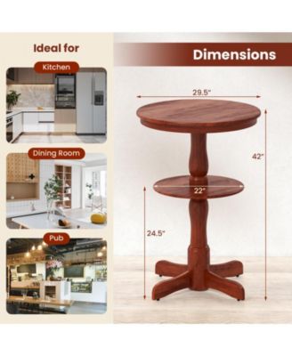 2-Tier Round High Top Bar Table with Storage Shelf and Pedestal Base-Espresso