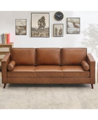 81" Mid-Century Modern PU Leather Sofa, Deep Seat 3-Seater Couch, Removable Cushion Covers, Faux Leather, for Living Room or Office