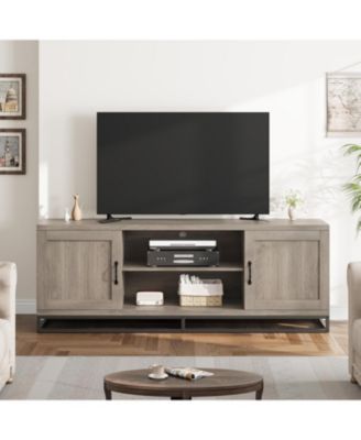 Farmhouse TV Stand , Entertainment Center 2-Tier Adjustable Shelves, Wooden TV & Media Console Table for 75 Inch