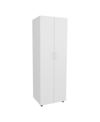Double Door Armoire with Two Interior Shelves, Hanging Rod and Metal Rack for Bedroom Clothes Storage