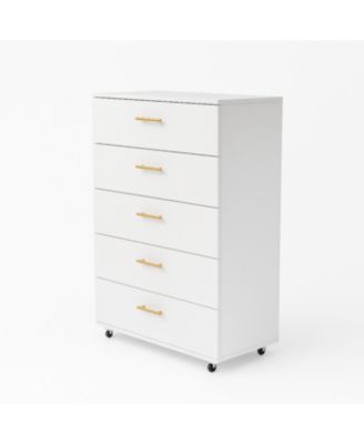Modern 5 Drawer Dresser Solid Wood Cabinet with Metal Handles for Bedroom Home Office Hallway