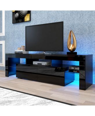 Led Tv Stand for 55 Inch TV, 51.18" Entertainment Center with Glass Shelves and Storage Drawer for Living Room and Bedroom