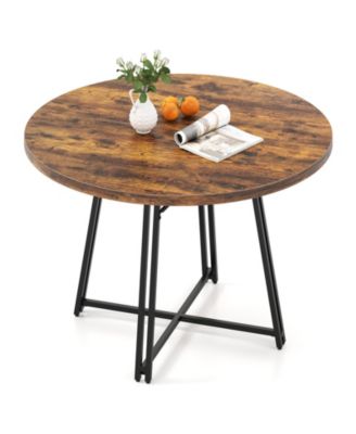 47 Inch Dining Table for 4-6 People Round Kitchen Table with Cross Base