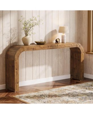 Solid Wood TV Stand, 70.87-Inch Farmhouse Sofa Table with Waterfall Curved Corners for Hallway