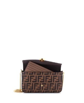 F is Fendi Envelope Clutch on Chain Zucca Embossed Leather
