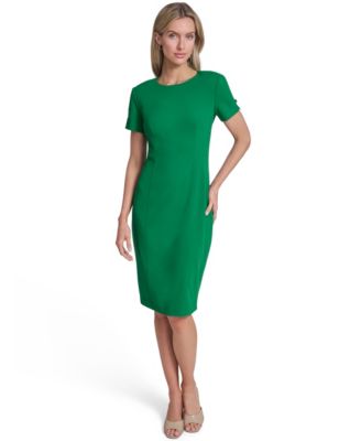 Petite Short-Sleeve Jewel Neck Midi Sheath Dress