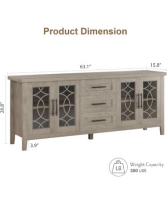 Farmhouse TV Stand with Glass Door for 70" TVs, Mid Century Modern Entertainment Center with Storage & Two Door Media Console