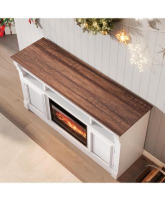 68" Farmhouse TV Stand for TVs up to 75",Entertainment Center with Open Storage Cabinets, Media Console for Living