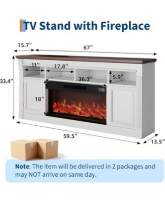 68" Farmhouse Electric Fireplace TV Stand, Entertainment Center with Open Storage Cabinets for TVs up to 75", Media Console for Living