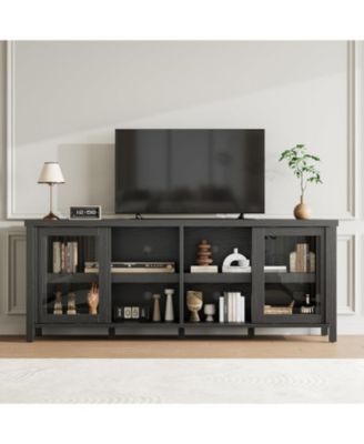 TV Stand for 65 Inch with Entertainment Center Storage Cabinet,4 Sliding Glass Doors, Mid Century Modern Media Console, Living Room and Bedroom