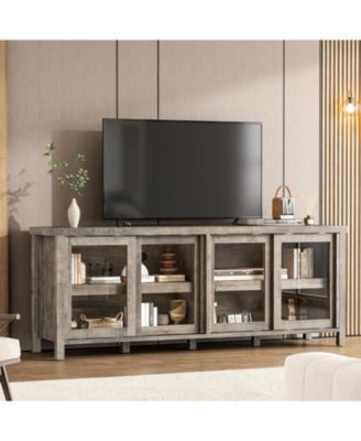 TV Stand for 65 Inch with Entertainment Center Storage Cabinet,4 Sliding Glass Doors, Mid Century Modern Media Console, Living Room and Bedroom