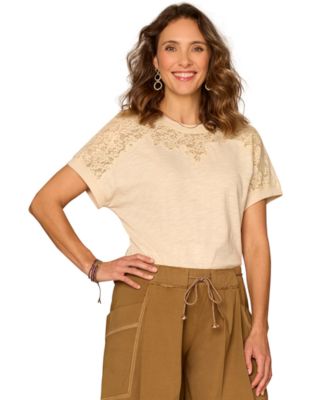 Petite Lace-Trim Crewneck Knit Top