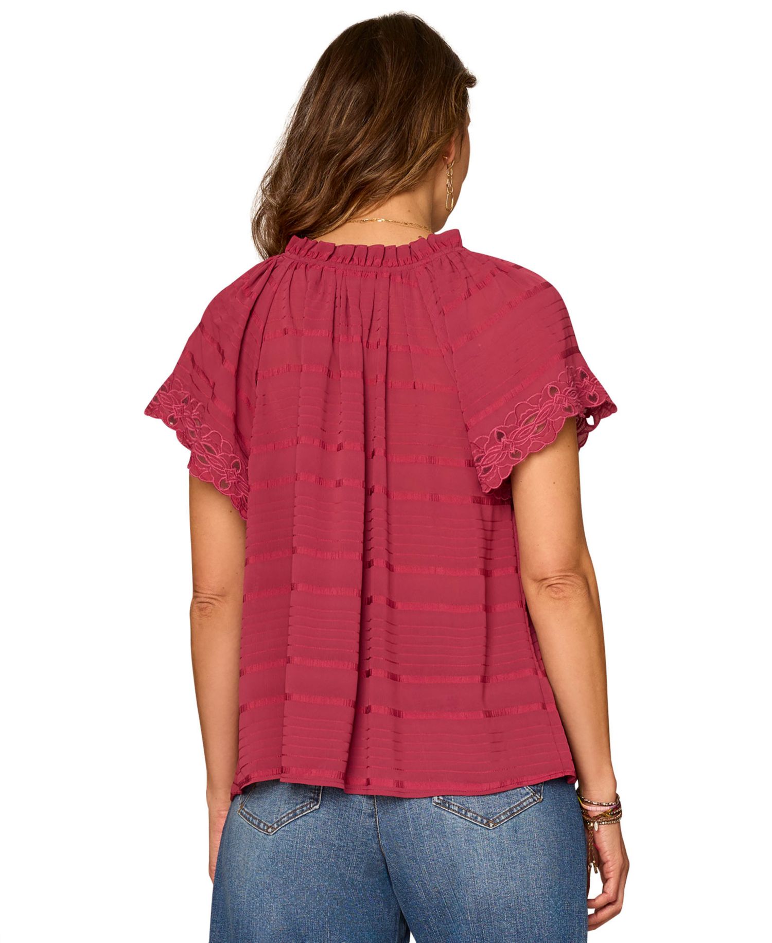 Petite Embroidered V-Neck Woven Top