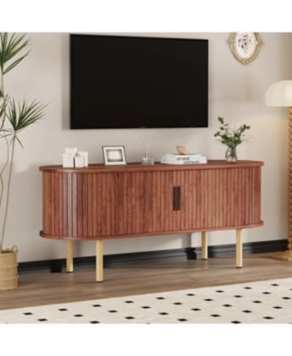 47 inch TV Stand for Up to 80 Inch TV, Media Console with Sliding Doors and Storage, Modern Wood Entertainment Center for Living Room, Bedroom