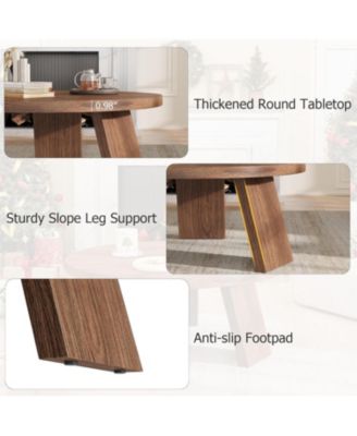 335" Round Coffee Table, Modern Circle Center Table with Inclined Legs, Accent Cocktail Tables for Living Room, Bedroom, Easy Assembly