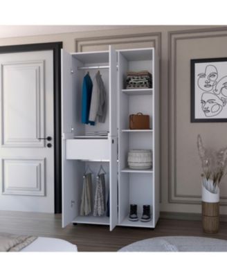 Bethel Armoire Closet with 1 Drawer 2 Hanging Rods Storage Cabinets