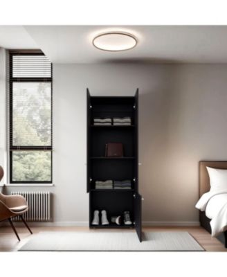 Wenge Tolleson 3 Door Tall Wardrobe Armoire 4 Shelves Hanging Rod Freestanding Storage